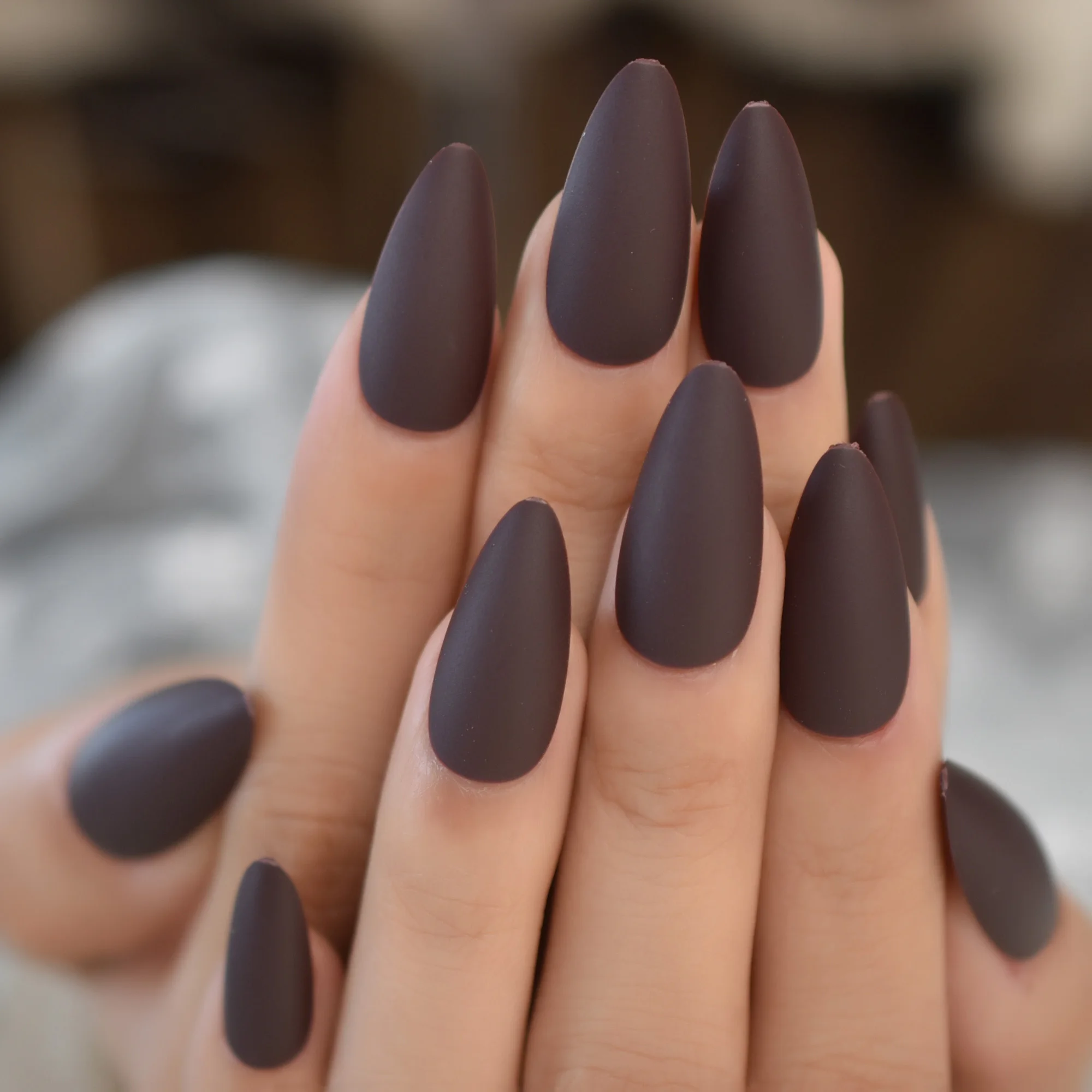 Pure Brown black Press On False Nails Ideas Designer Almond Nagels  Addictable Faux Ongles 24CT|False Nails| - AliExpress