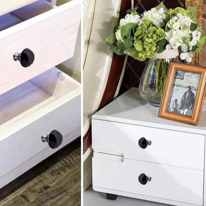 Черные 10 шт 30 мм Хрустальные стеклянные ручки для шкафа Алмазная форма ящика