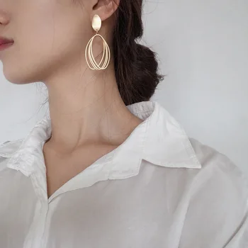 

Geometric Ellipse Circle Gold Silver color Alloy Statement Earrings High Street Fashion Big Hoop Earrings for Women Wedding