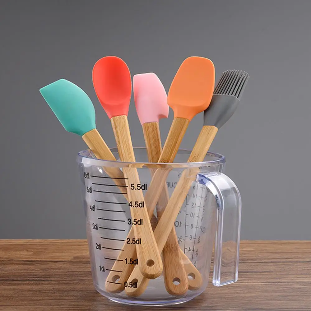 5Pcs/Set Baking Brush Spoon Scraper Set Home Bakery Wooden Handle Silicone Head Kitchen Baking Cooking Tool Kit