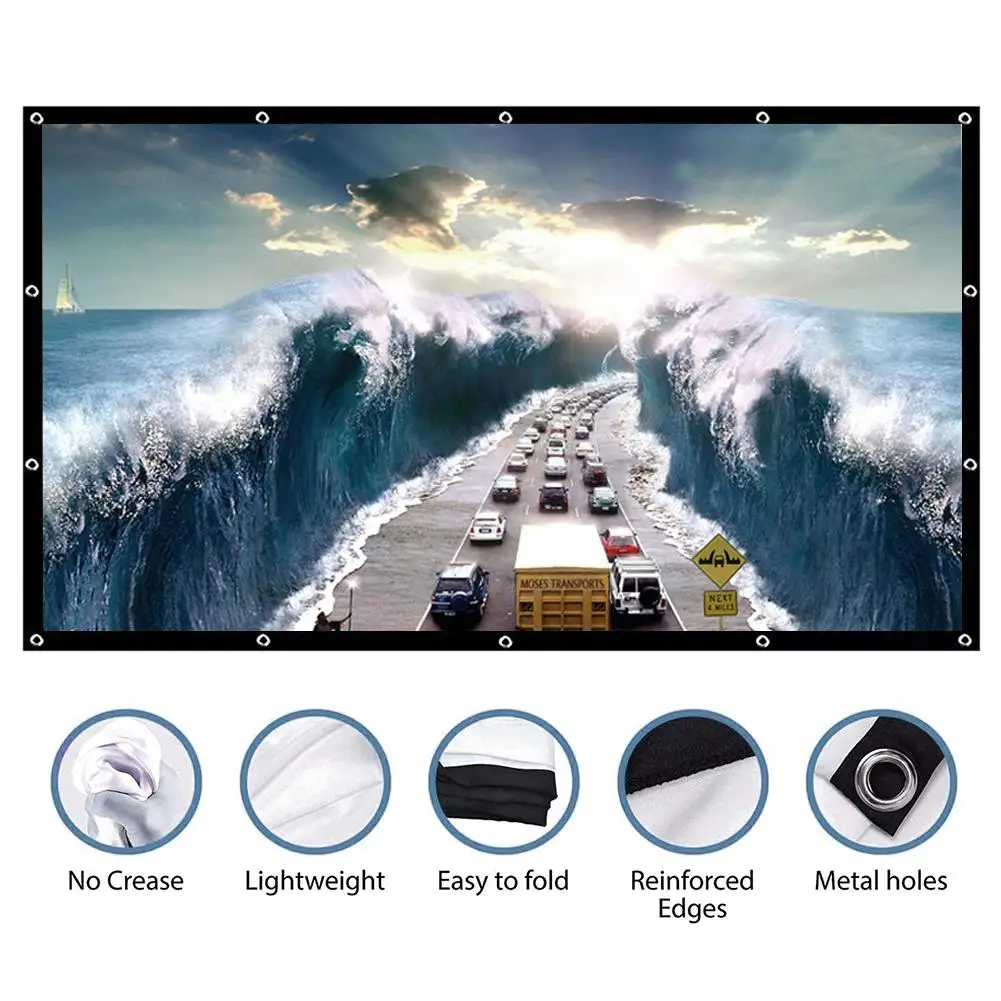 16:9 72" 84" 150" Projector Screen Milk Silk Portable Folding Curtain 16 Hooks Anti-crease Movie Screen For Home Office Outdoor