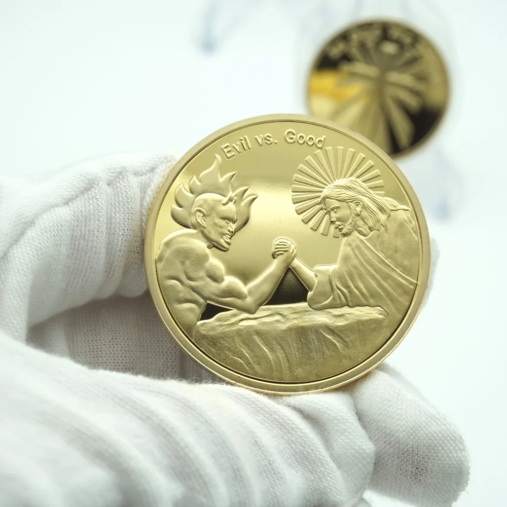 

1pcs/lot God Jesus Vs Evil Satan and Christ Cross Belief Coins American souvenir coin Free Shipping