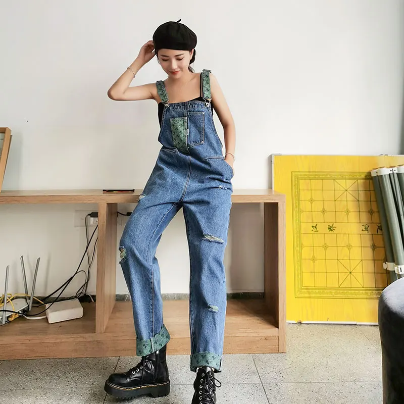 

Spring and Autumn new style ripped jeans overalls for women