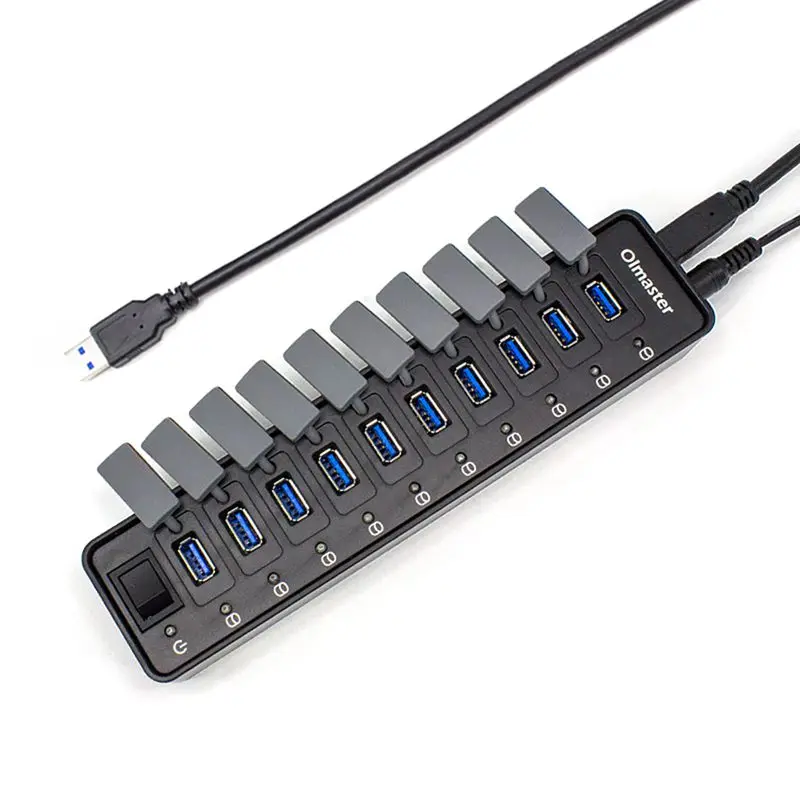 OImaster 10 портов USB3.0 концентратор 5 Гбит/с быстрая зарядка высокоскоростной концентратор с Пылезащитный колпак переключатель разъем usb-хаб для портативных ПК