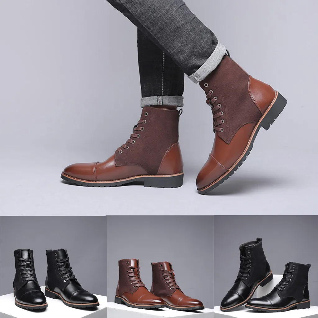 JAYCOSIN/модные мужские Ботильоны; Высококачественная обувь из искусственной кожи на плоской подошве со шнуровкой; мужские зимние ботинки martin с острым носком; Полусапоги