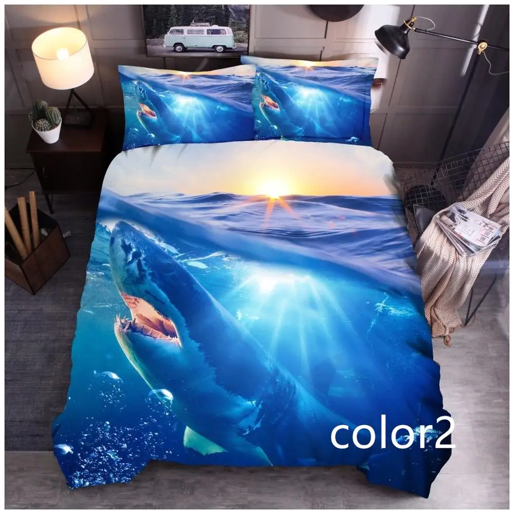 

3D Printed Bedding Set Shark Pattern Quilt Cover Set Soft pillocases Bedroom Decor