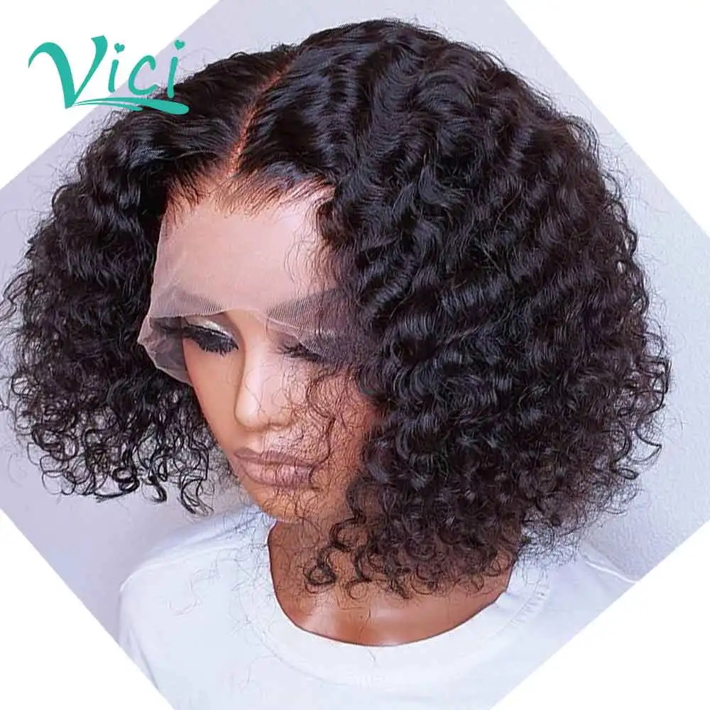 

Curly Human Hair Wig Short Bob Lace Front Wigs Full 180 Density Summer Wig Pixie Cut Pre Plucked Bleached Knots Wigs For Women