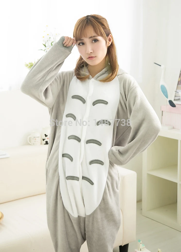 Kigurumi/Новинка; зимняя пижама в стиле аниме для взрослых; Фланелевая Пижама унисекс с милым Тоторо; костюм для косплея; Пижама-комбинезон с животными; одежда для сна