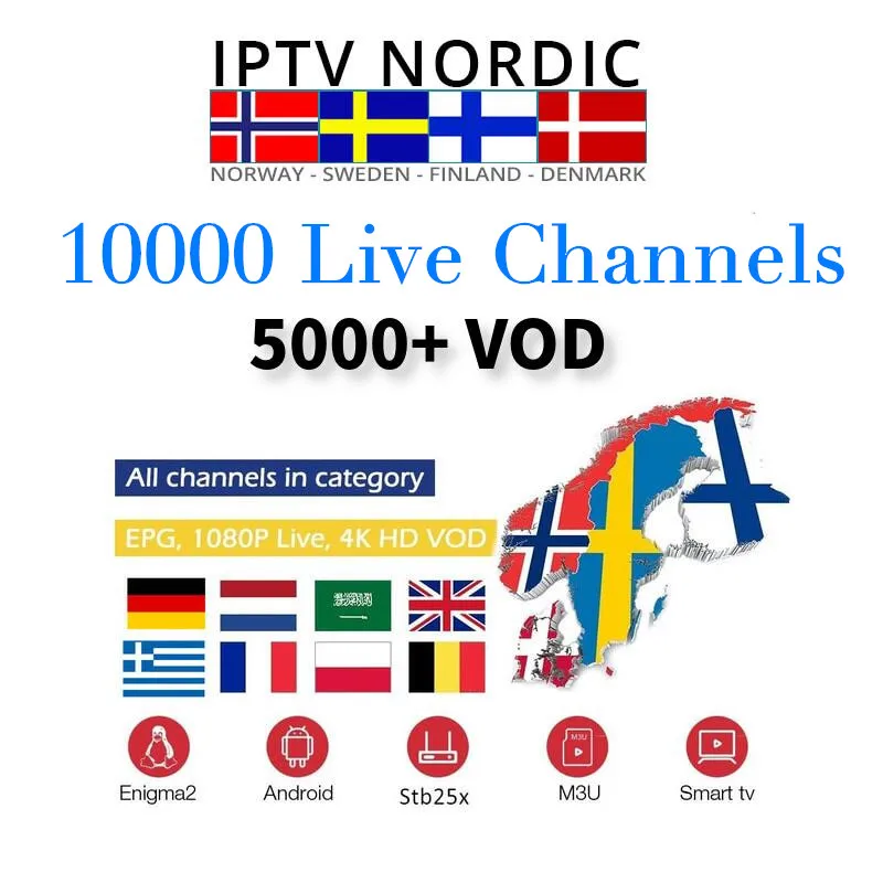 Iptv скандинавские франки iptv m3u польская шведский норвежский датский швейный норвежский Дания Германия голландская Скандинавия подписка ТВ коробка