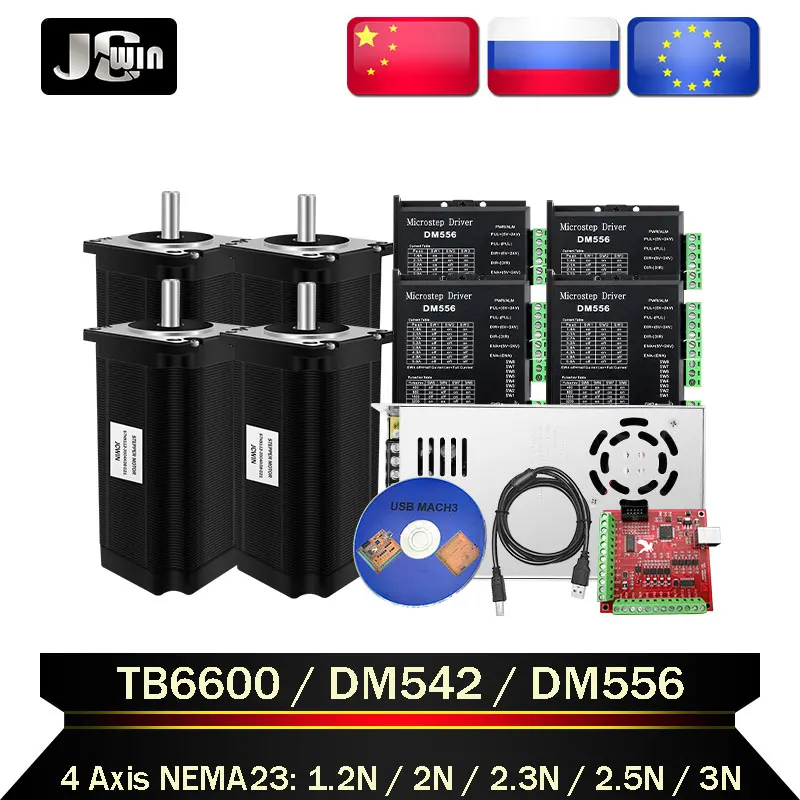 RU/EU Stock! 4Axis USB CNC Controller Kit Nema 23 Stepper Motor 425oz-in/112mm & Motor Driver TB6600/DM542/DM556 & Power Supply