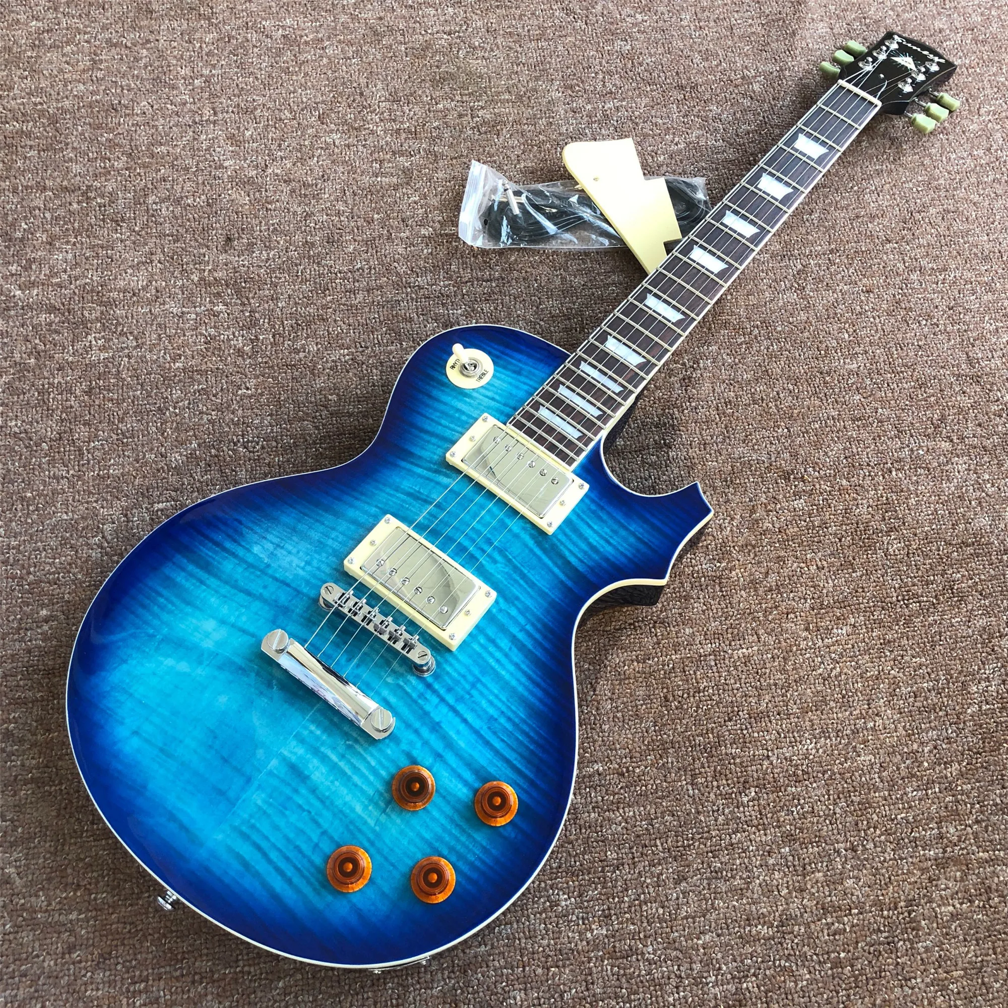 

new blue burst electric guitar , with 6 stings , rosewood fingerboard , all colors are avalible . can be changed body and logo