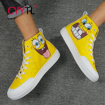 

CYYTL Men's Fashion Canvas Casual Sports Shoes Male Yellow Cartoon Printing Sneakers High-top Student Casual Flat Trampki