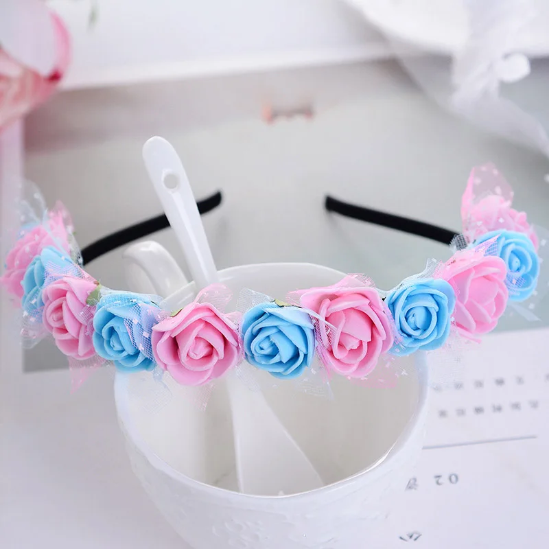 Pink Blue Новое поступление, свадебный венок для девочек, детский венок, повязка на голову невесты, изысканные изящные подарки, 1 шт., аксессуары для волос - Цвет: Pink Blue
