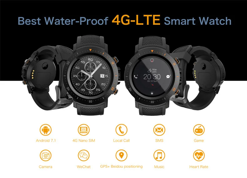 

A4 Smart Watch Android 7.1MTK 6739 GPS Bluetooth WiFi SmartWatch Heart Rate with Camera IP67 Waterproof Watch