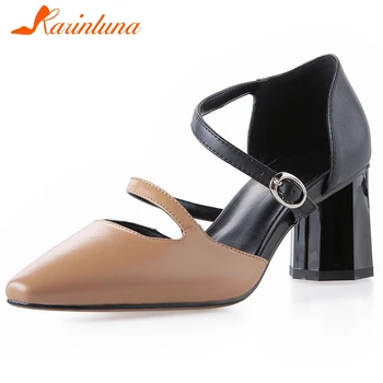 

Karinluna Hot Sale 2020 Chunky High Heels Elegant Pumps Woman Shoes Buckle Strap Mix Color Party Shoes Women Pumps Female