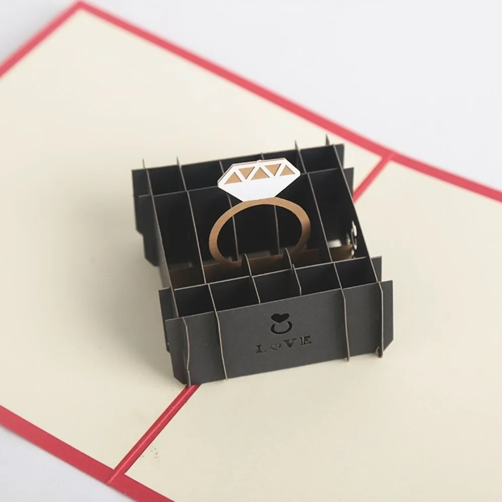  Creative 3D Pop Up Cards Marriage Diamond Love Ring Gift Box Wedding Invitations Greeting Card Post - 4000266365348