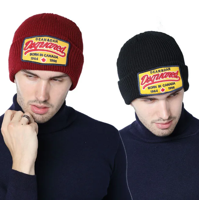 Зимняя стильная dsq брендовая мужская кепка Skullies& Beanies, хлопковая Повседневная Регулируемая теплая Кепка с буквой s, брендовая Кепка для мужчин, черная, красная, серая