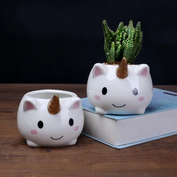 

1pcs Cute Cartoon Unicorn Ceramic Succulent Flower Pot Plant Container Green Planters Small Bonsai Pot Home Office Desktop Decor