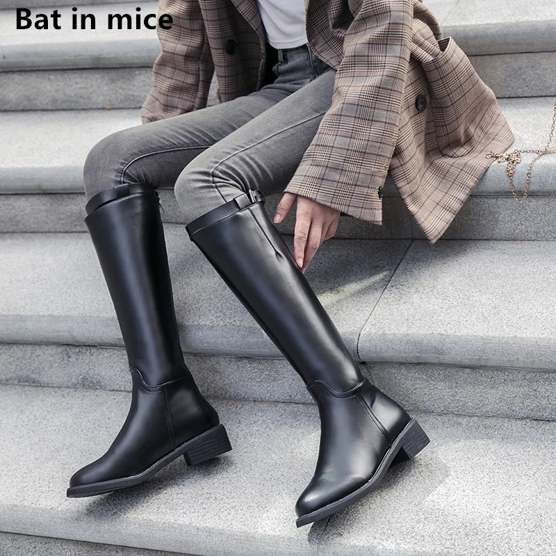 

Autumn Winter women knee high boots pu Leather women Round Toe Casual Black Slip on flats knight Thigh High snow Boots T429