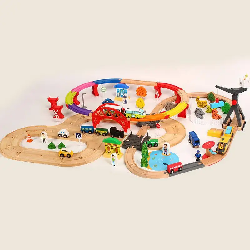 

New 109pcs Wooden Small Train Color Double Electric Round The City Track Children Alpinia Combination Assembled Toys