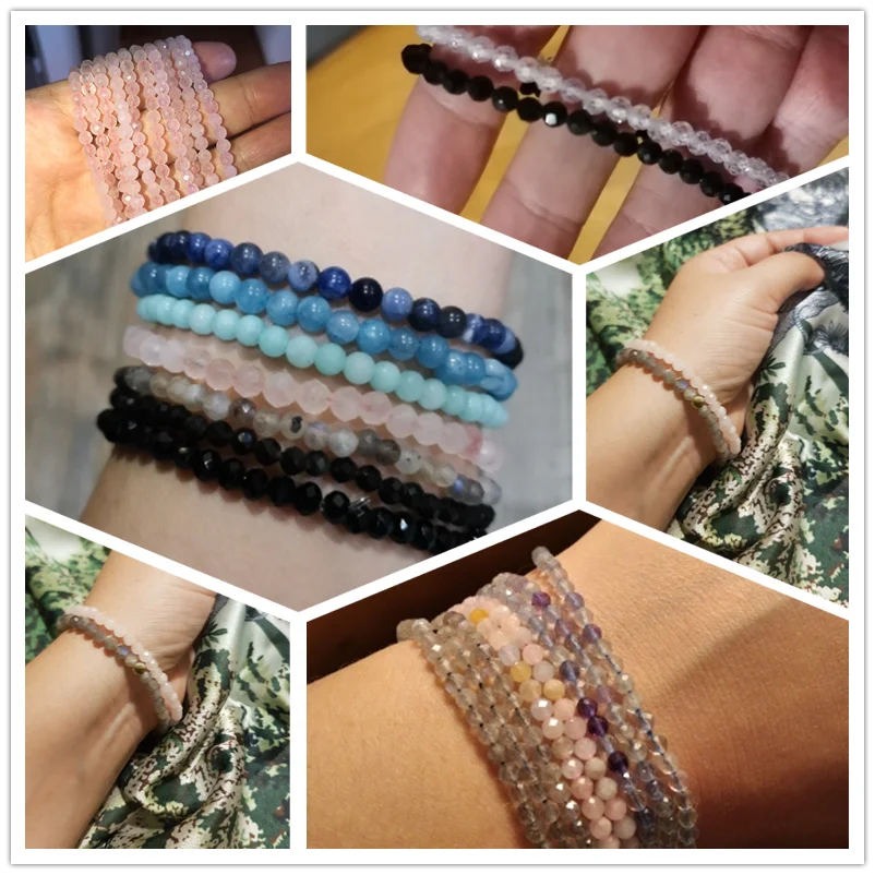 4mm Tiny crystal stone Beads Bracelets Unisex Natural Charoite Obsidian lapis lazuli Zircon Elastic bracelets stone bead bracelet natural stone bracelet beaded bracelet zircon bracelet crystal bracelet
