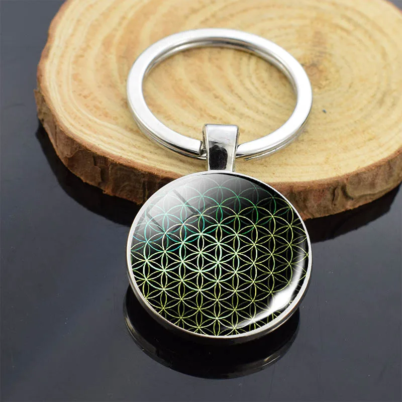 Мода Sri Yantra Мандала узор Двусторонняя бижутерия со стеклянными кабошонами подвеска буддиста брелок ручной работы для женщин мужчин индийские подарки