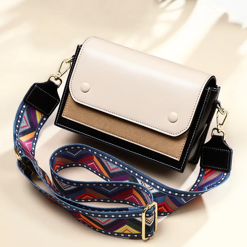 

2020 Genuine Leather Oblique Satchel Joker Ins Single Wide Shoulder Strap Female Small Bag