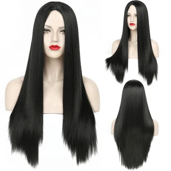 

24 inch Synthetic Wigs Long Straight middle Parting Heat Resistant Replacement Wig Full Machine Made Full Wigs for woman