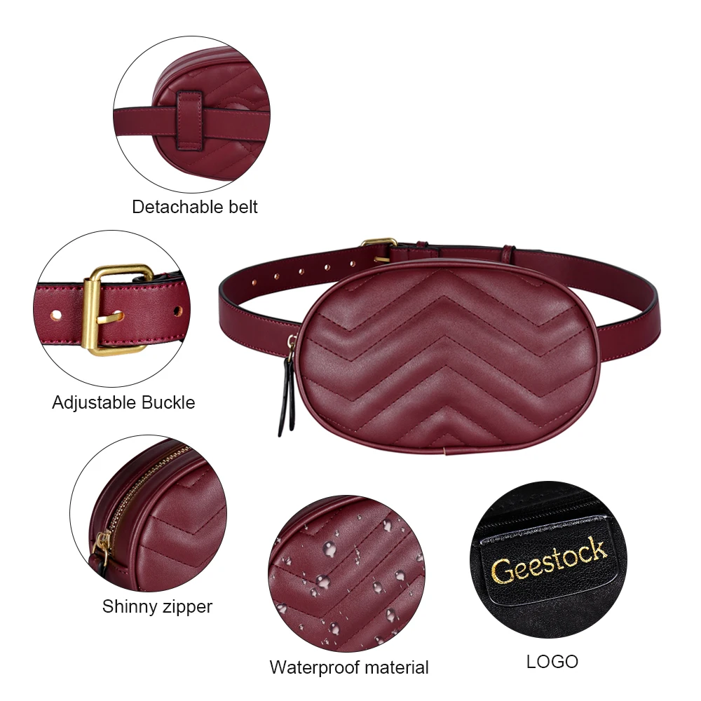 Geestock Mode Vrouwen Taille Packs Tas Voor Pu Leer Ronde Riem Bag Vrouwelijke Luxe Fanny Pack Crossbody Borst Zakken Vrouw handtas