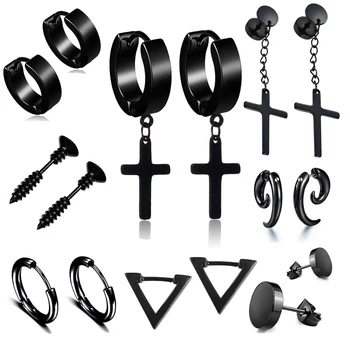 

1 pair Punk Black Multiple Styles Stainless/Titanium Steel Stud Earrings For Men and Women Gothic Street Pop Hip Hop Ear Jewelry