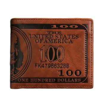 

2020 Vintage Dollar Pattern Leather Men Short Wallets Multi-Functional Coin Purse PU Leather Wallet For Men Card Holder Brown