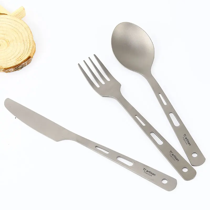 

Tiartisan Kitchen Tools Light Cutlery Kinfe Fork Spoon For Outdoor and Home Spork Cultery Set Titanium Tableware Set