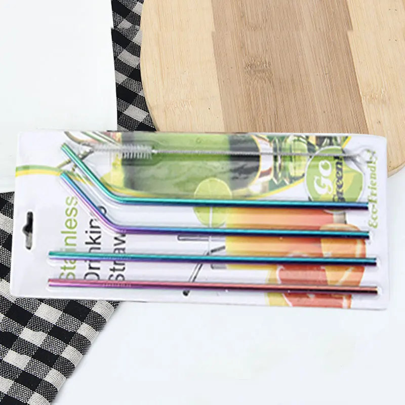 multicolor0.6-21.5cm 5 шт./компл. многоразовый металлический питьевой соломы 304 Нержавеющая сталь металлическая соломинка с чистящая щетка для кружек вечерние Барные аксессуары - Цвет: multicolor0.6-21.5cm