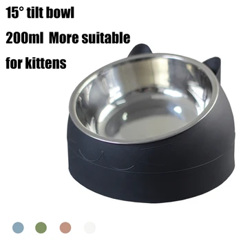 

Cat Dog Bowl 15 Degrees Tilted Stainless Steel Cat Bowl Non-slip Cats Food Drink Water Feeder Neck Protection Dish Pet Bowl