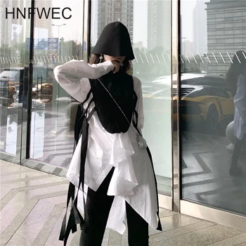 

2020 Spring New Two Pieces Shirts Women Solid Color Cotton Wild Ladies Blouses and Tops Irregular Women Clothing V387