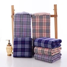 Wholesale Cross Border a Generation of Fat Comfortably Low Cotton Plaid Beach Towel Bath Towel Bathrobe Thick Adult 70*140