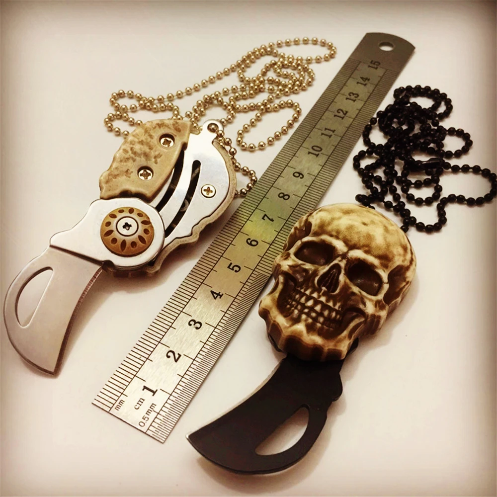 Portable Keychain Skull Head Knife Edc Tool Mini Pocket Tactical Folding Knives Navajas Zakmes Couteau Pliant Canivete De Bolso