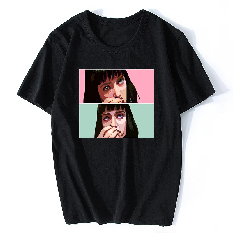 

Women Movie Pulp Fiction Uma Thurman T-Shirt MIA WALLACE Tees Summer 100% Cotton Quentin Tarantino Top Clothing Streetwear