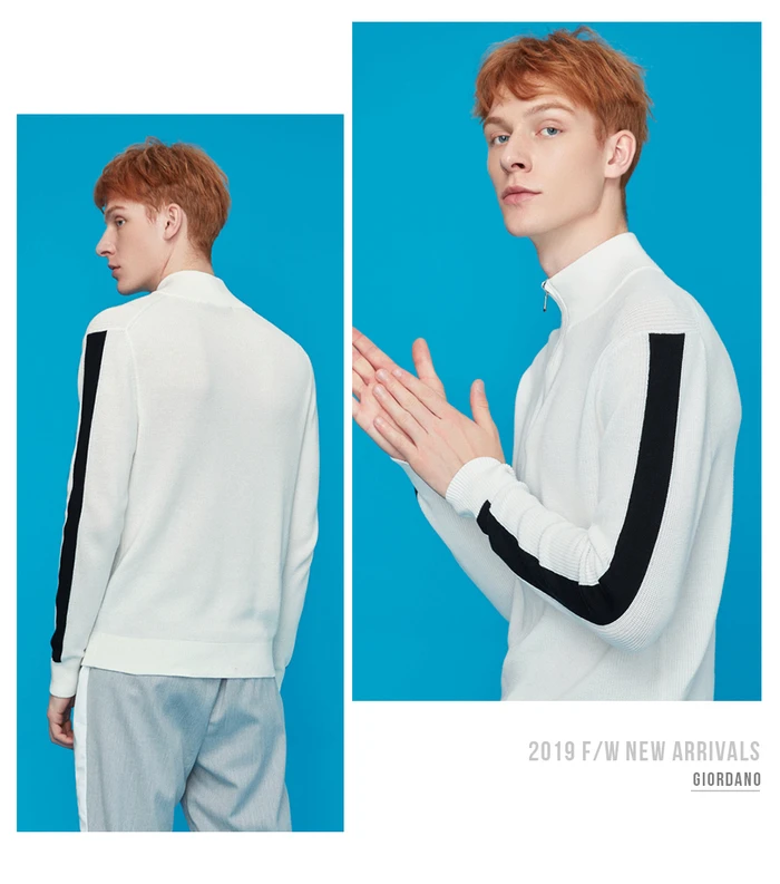Giordano мужские свитера Mockneck половина Placket контрастный вязаный свитер молния муха Легкий эластичный мужской s свитера для 90059877