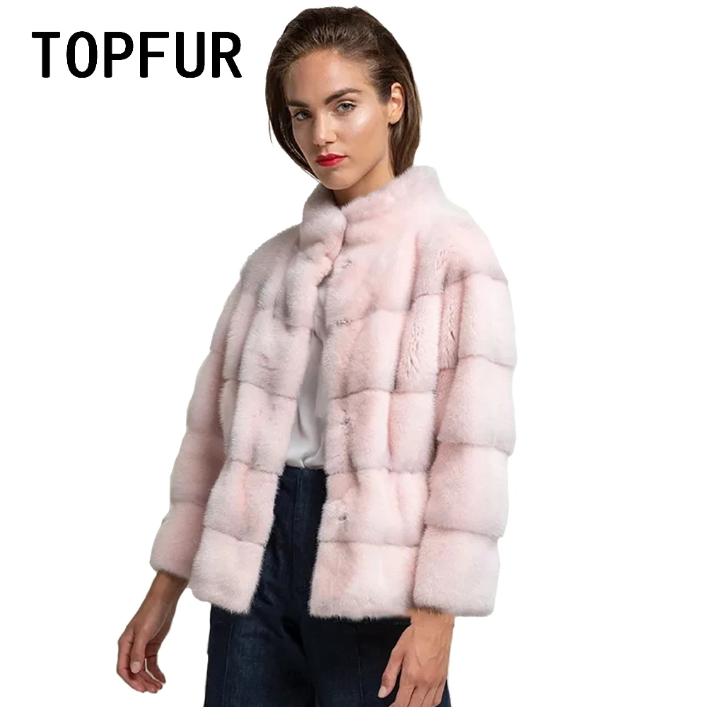 Пальто TOPFUR женское розовое короткая Базовая верхняя одежда из натурального меха