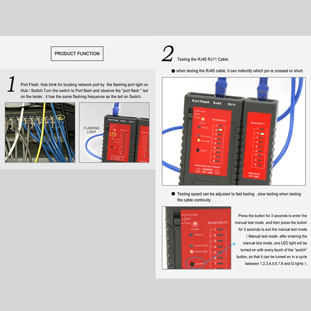 NF-469 тестер сетевого кабеля RJ45 RJ11 тестер для кабеля Ethernet LAN стационарный телефонный провод инструмент тестирования