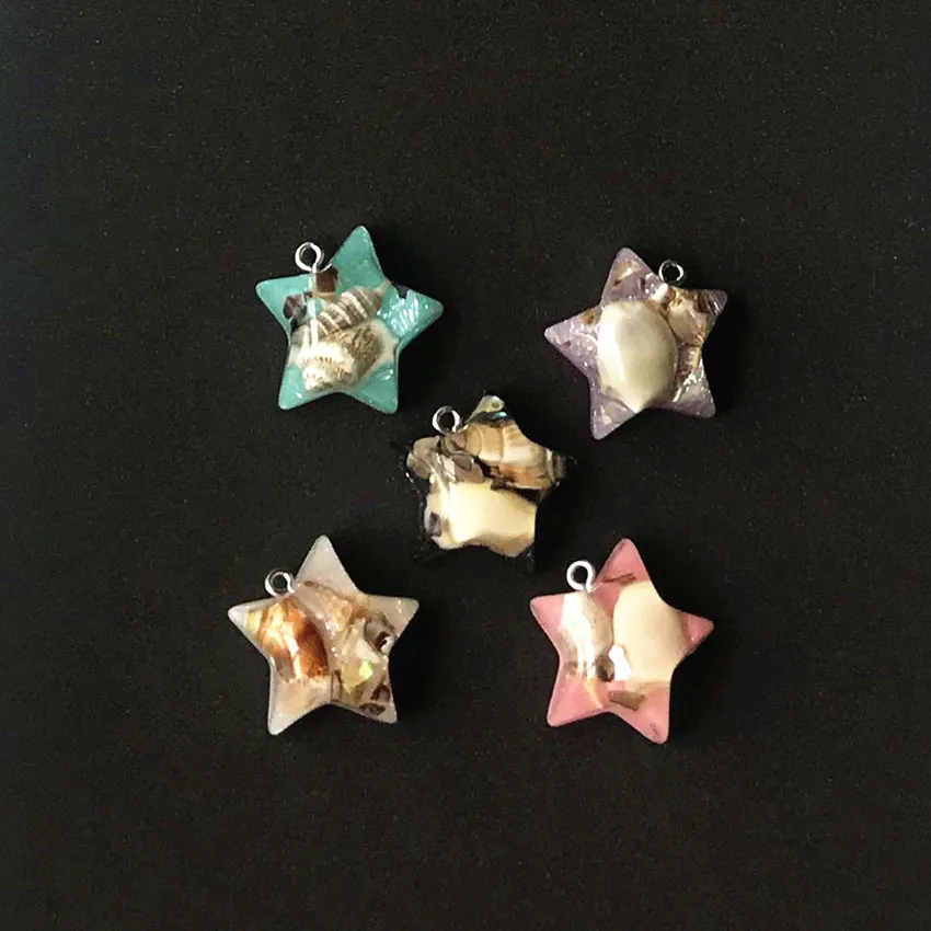 

10pcs Multicolor Resin Flatback star and Heart with shell For Necklace Keychain Pendant DIY Making Accessories