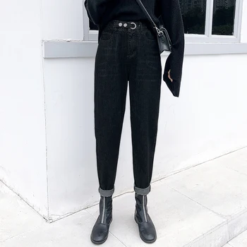 

2020 Spring Straight Harem Jeans Women Vintage Mom High Waist Jeans Retro Boyfriend Jeans Street Blue Black Denim Pants