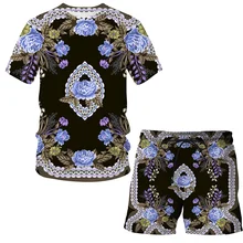 New Summer 2021 Men's Suit Casual Short Sleeve Fun 3d Luxury Printing O-Neck Hip Hop T-Shirt+Shorts 2-Piece Set Streetwear Tops