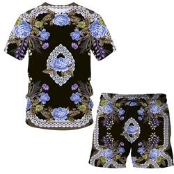Ensemble 2 pièces pour homme, T Shirt et Short à manches courtes, col rond, style Hip Hop, impression 3d de luxe, Streetwear, nouvelle collection été 2021 