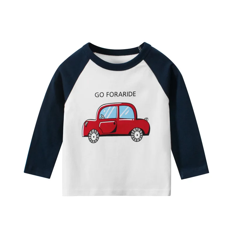 Kids Boys T Shirt Car And Dinosaur Print Long Sleeve Baby Girls T-Shirts Cotton Children's T-Shirt O-Neck Tee Tops Boy Clothes - Цвет: 3560C-navy