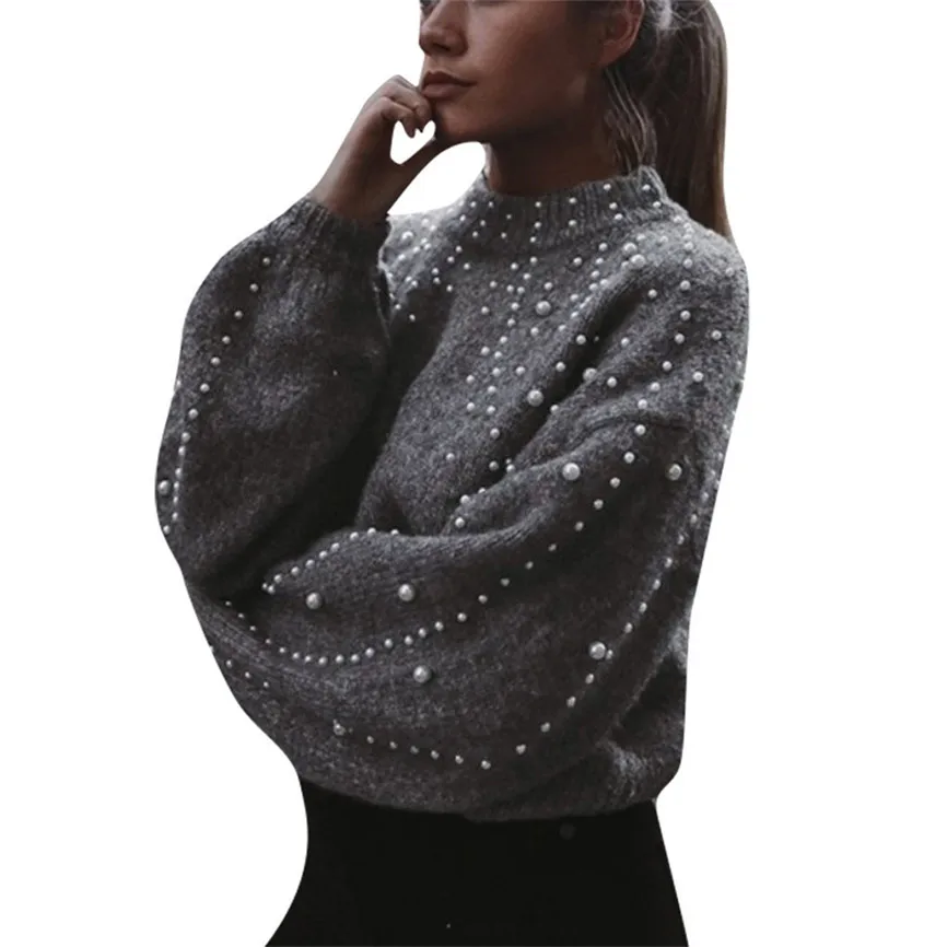 Зимний свитер женский жемчужный бисероплетенный Рождественский серый пуловер теплый свитер для фейерверка джемпер пуловеры вязаный Sueter Mujer