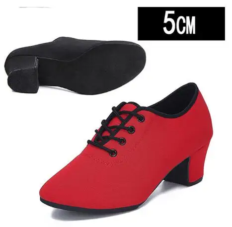 5CM Red 1 Женские черные туфли для латинских танцев оксфорды, кожа и резиновая подошва, не сужающийся книзу массивный каблук, Женская Современная обувь для латинских танцев высокий каблук 3-5 см - Цвет: 5CM Red 1