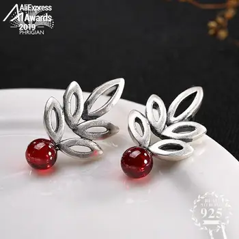 

S925 Fine Jewelry Earrings 925 Sterling Silver Women ruby jasper garnet Vintage Natural Retro Exquisite jasper