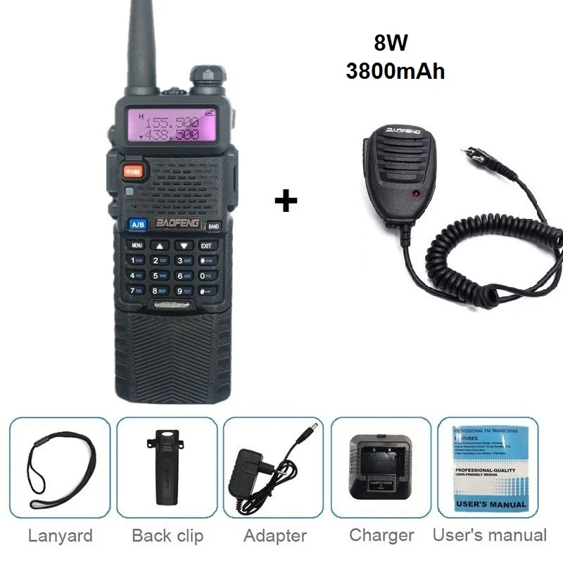 add mic 8 Вт BAOFENG UV-5R рация 10 км двухсторонняя радиостанция UHF VHF двухдиапазонный приемопередатчик Ham CB радио Охота Woki Toki UV 5R - Цвет: add mic